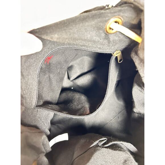 World Market Boho Backpack Purse Black White Stripe Fringe Wood Handle Woven - Picture 5 of 6